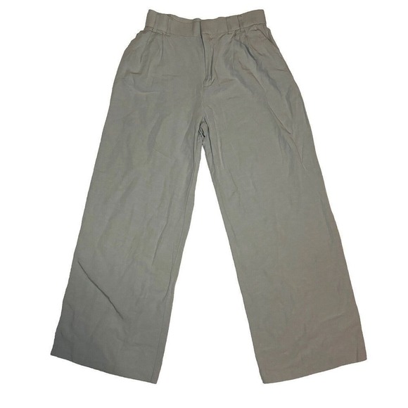 Zara Pants - Zara High Waist Pleated Wide Leg Cotton Linen Gray Trouser Pants Preppy Corpcore